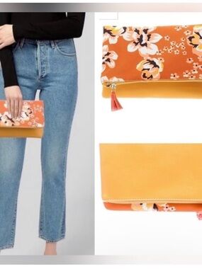 Rachel Pally Zahara Faux Leather  Floral Clutch with Tassel Zipper. NWOT